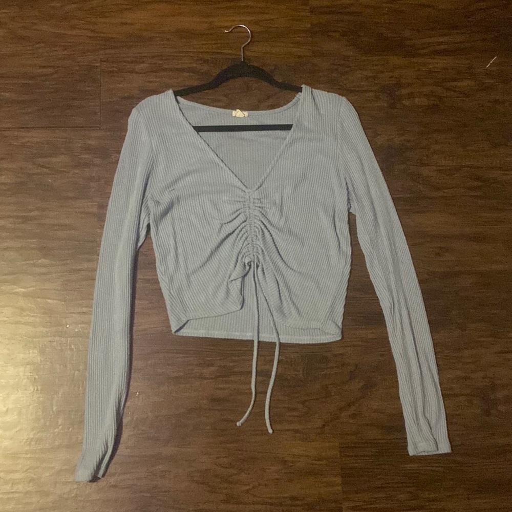 Blue long sleeve adjustable front
